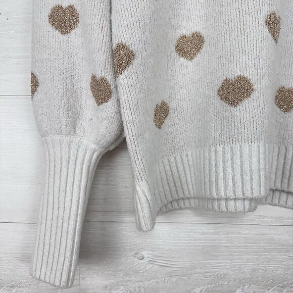 Anthropologie Hearts Sweater Women L Neutral Gold Puff Sleeve High Neck Pullover - Picture 5 of 16